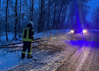 Snježni vikend donio probleme: Vatrogasci Dobrovoljnog vatrogasnog društva Pokupsko imali su jutros dvije intervencije zbog srušenih stabala